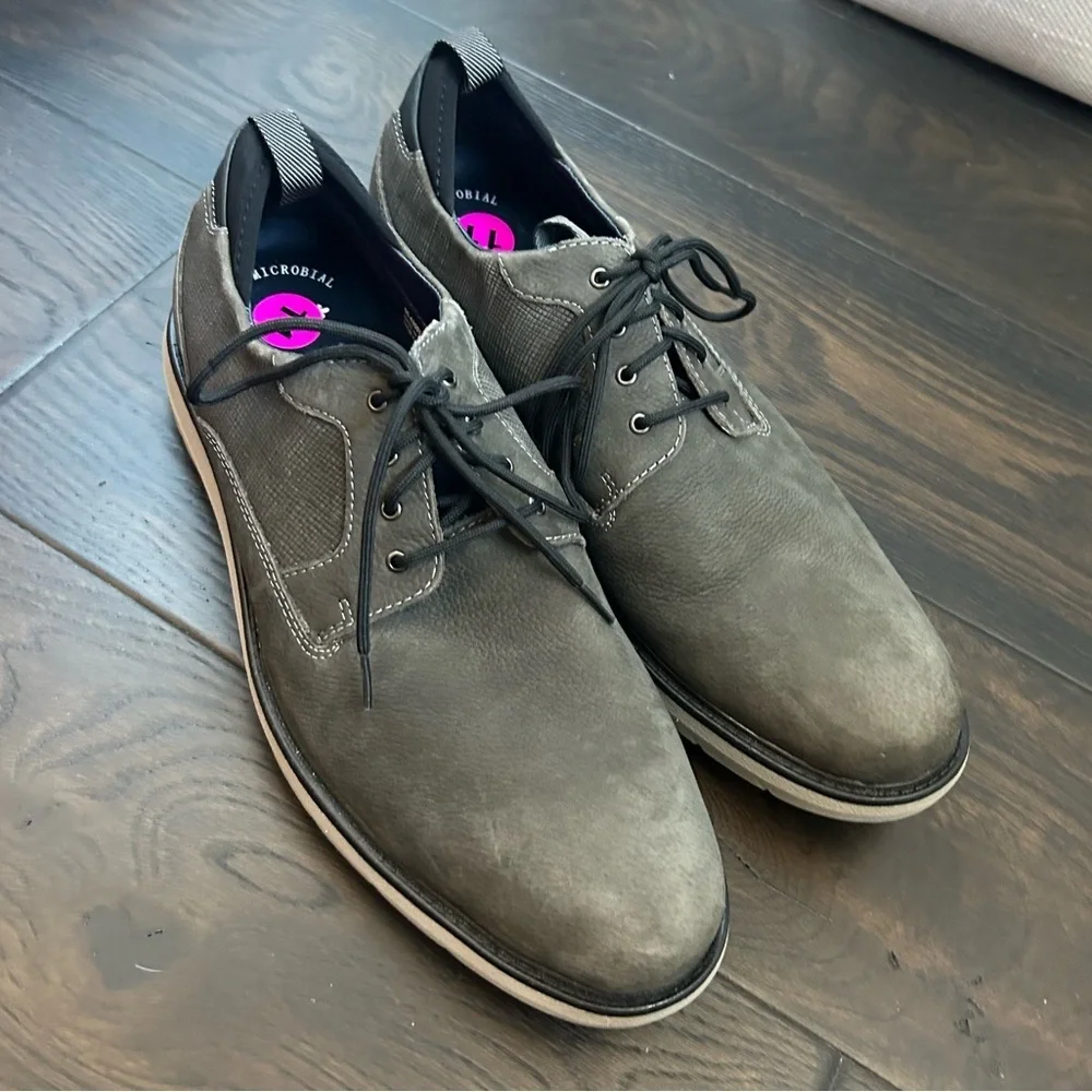 Dockers Cabot Taupe Grey Leather Oxford Shoes Size 11